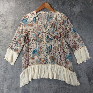 Mystree S White Floral Gauzy Tunic Lagonlook GranolaGirl Waterfall Fairycore Top